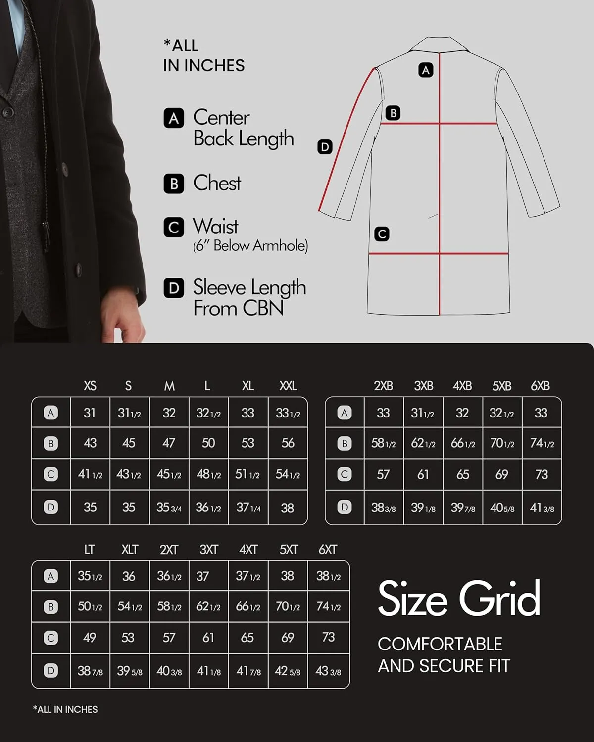 Adam Baker Men's Wool Coat | Classic Fit, Single-Breasted Overcoat | Big and Tall Winter Coats for Men | Wool Blend Jacket