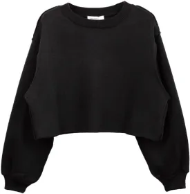 Amazhiyu Women Cropped Sweatshirt Long Sleeves Pullover Fleece Crop Tops