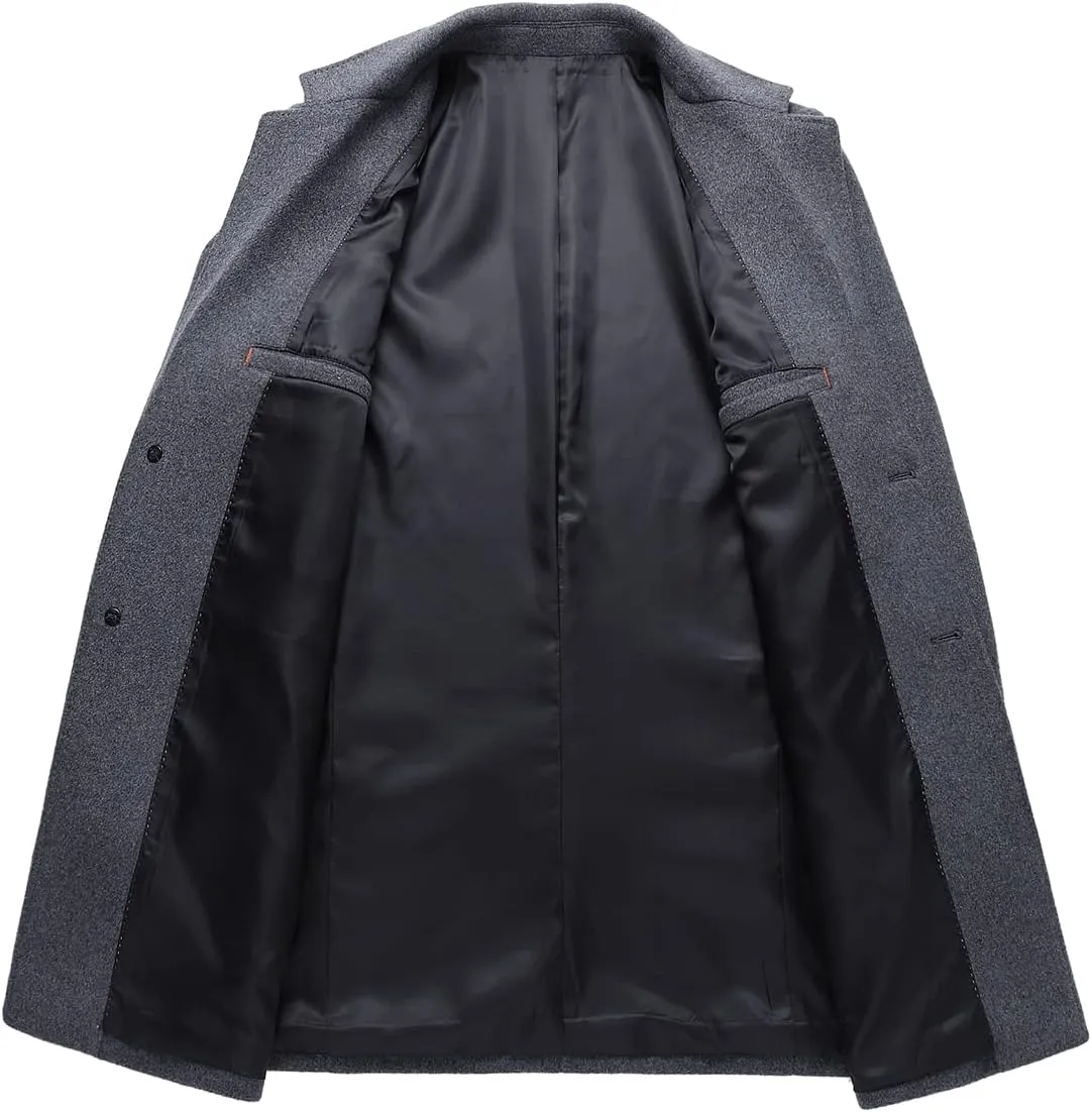 chouyatou Men's Mid-Length Single Breasted Wool Blend Top Coat