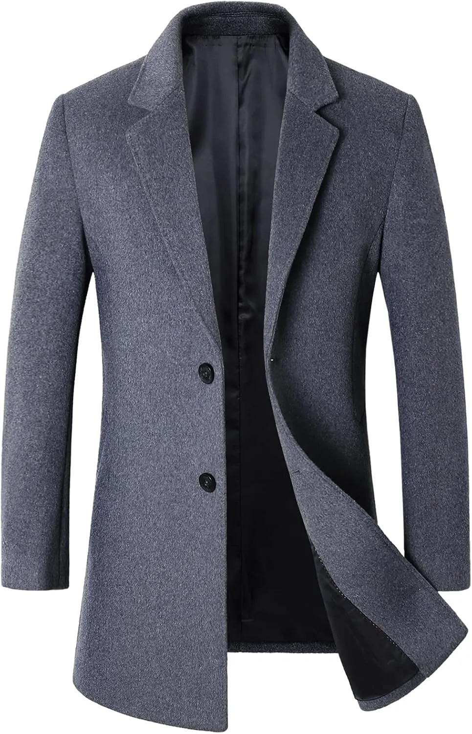 chouyatou Men's Mid-Length Single Breasted Wool Blend Top Coat