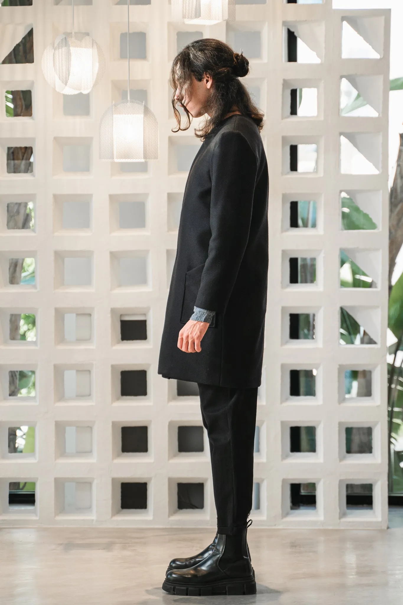 Collarless coat