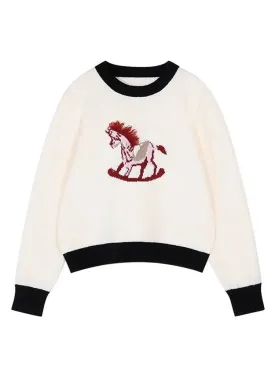 Fall Winter Thick Warm Sweater Women Contrast Color Cartoon Knitted Pullover Vintage Fashion Knitwears C-285