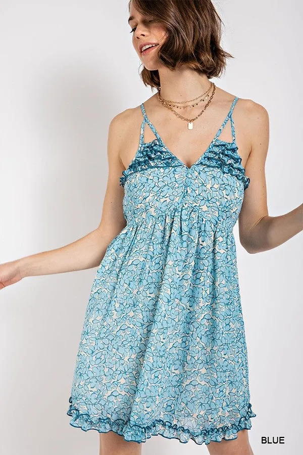 Floral print v-neck dress with skirt lining