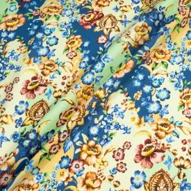 Floral Printed Mint, Blue & Yellow Cotton & Wool Blend