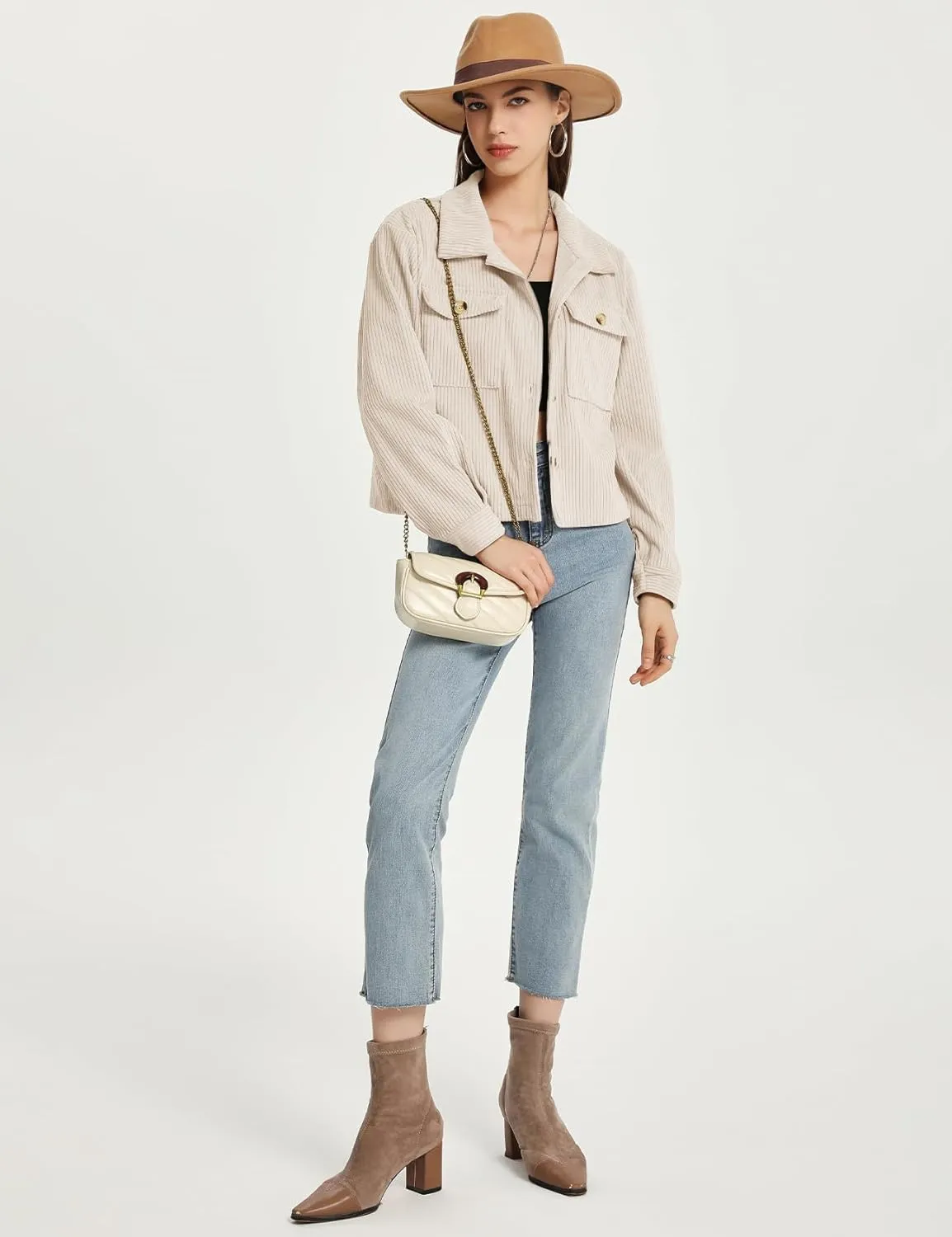 Flygo Womens Fashion Cropped Jacket Corduroy Button Down Shirt Shacket Jackets Lightweight Spring Jackets 2025 Trendy