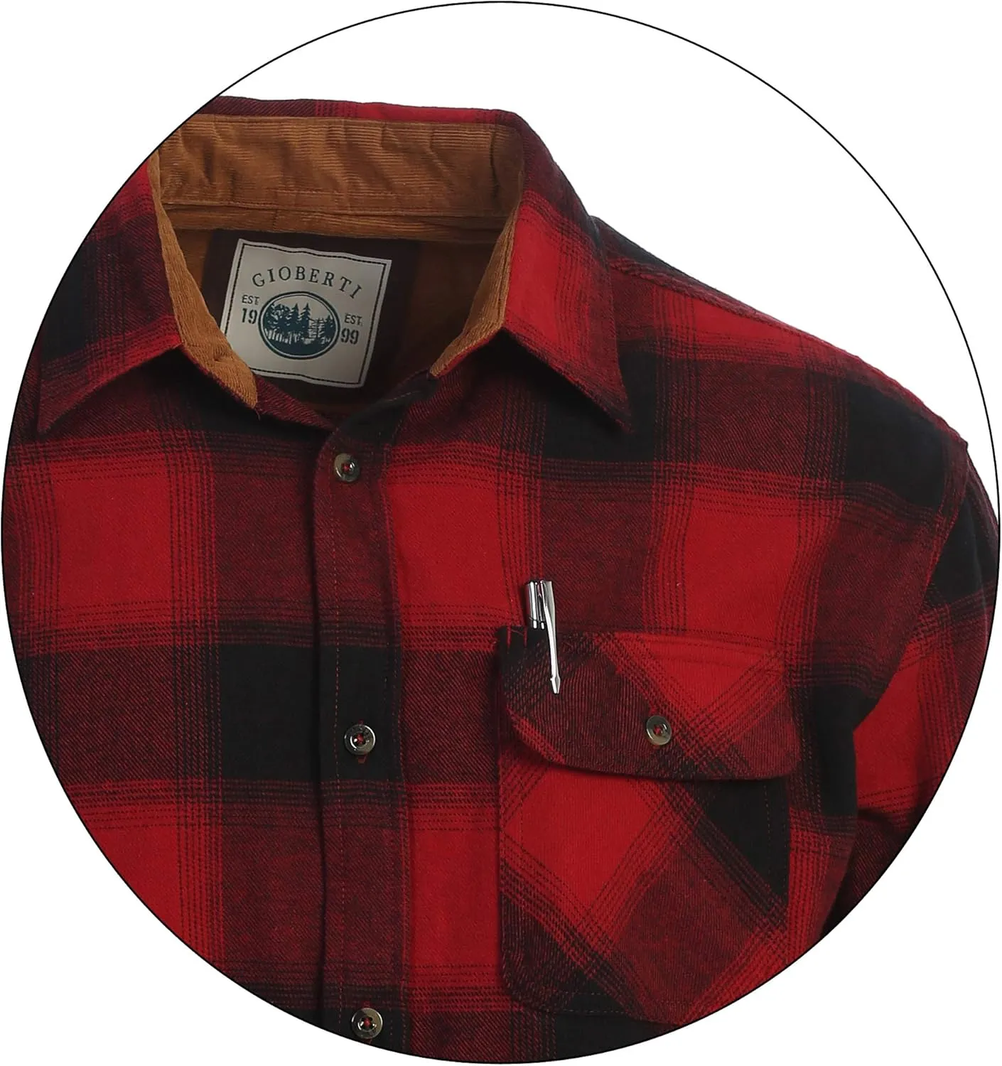 Gioberti Men's Brushed Flannel 100% Cotton Plaid Checkered Shirt with Corduroy Contrast