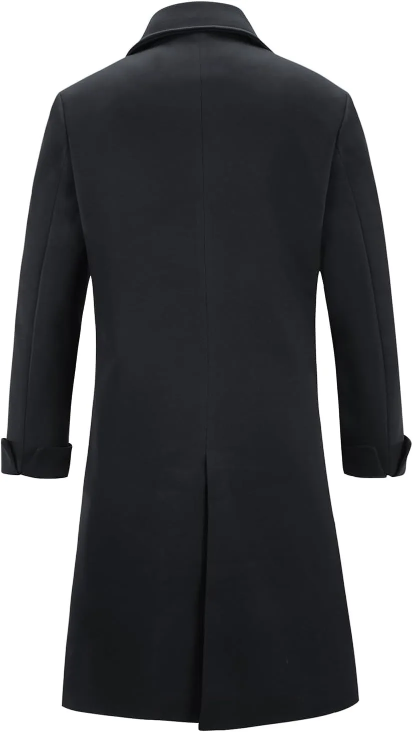 INVACHI Men's Wool Blend Long Trench Coat Notched Collar Single Breasted Overcoat Warm Winter Pea Coat
