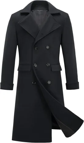 INVACHI Men's Wool Blend Long Trench Coat Notched Collar Single Breasted Overcoat Warm Winter Pea Coat