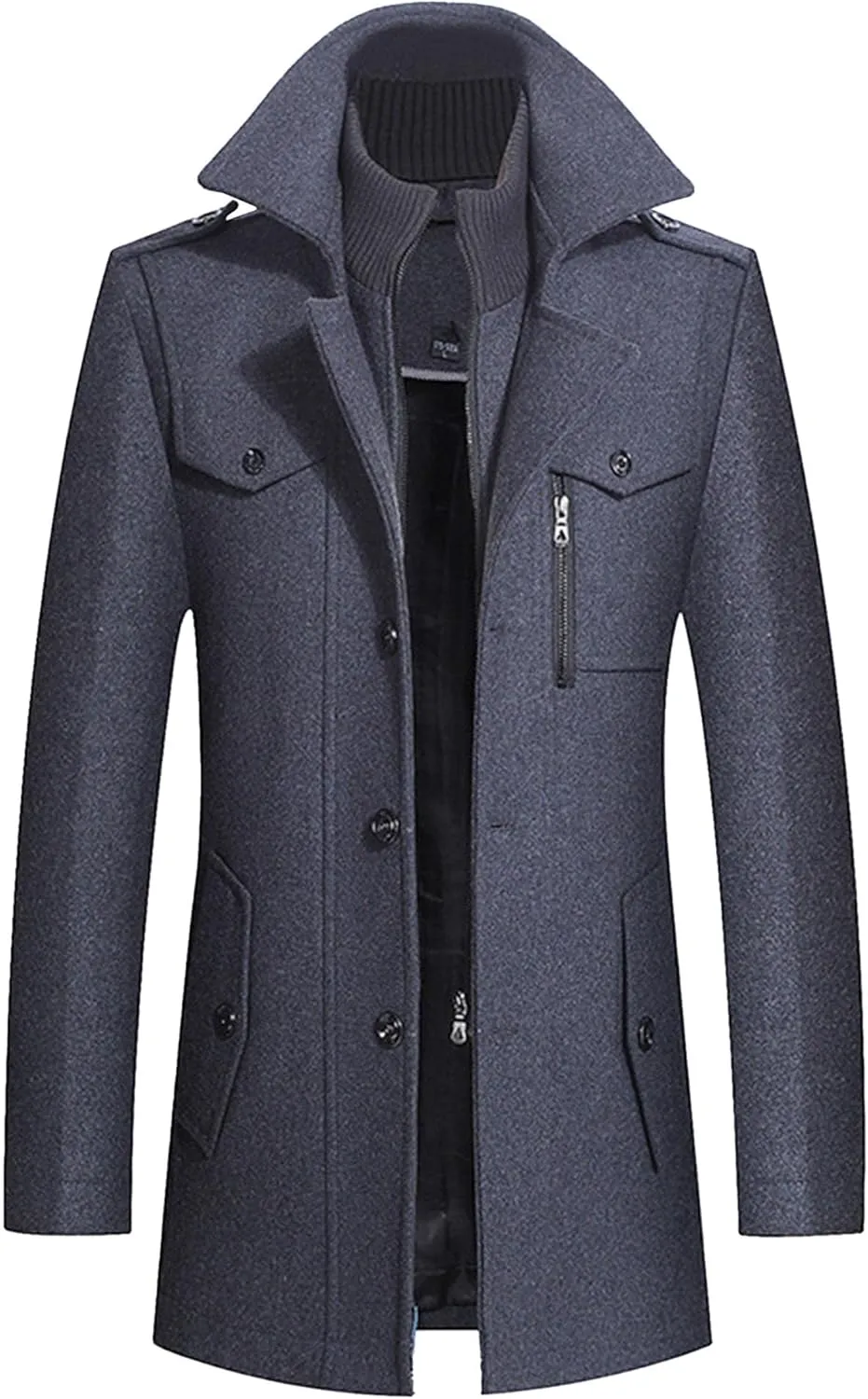 JEKE-DG Men's Winter Warm Wool Coats Slim Fit Single Breasted Trench Jacket Windproof Classic Overcoat Zipper Coat