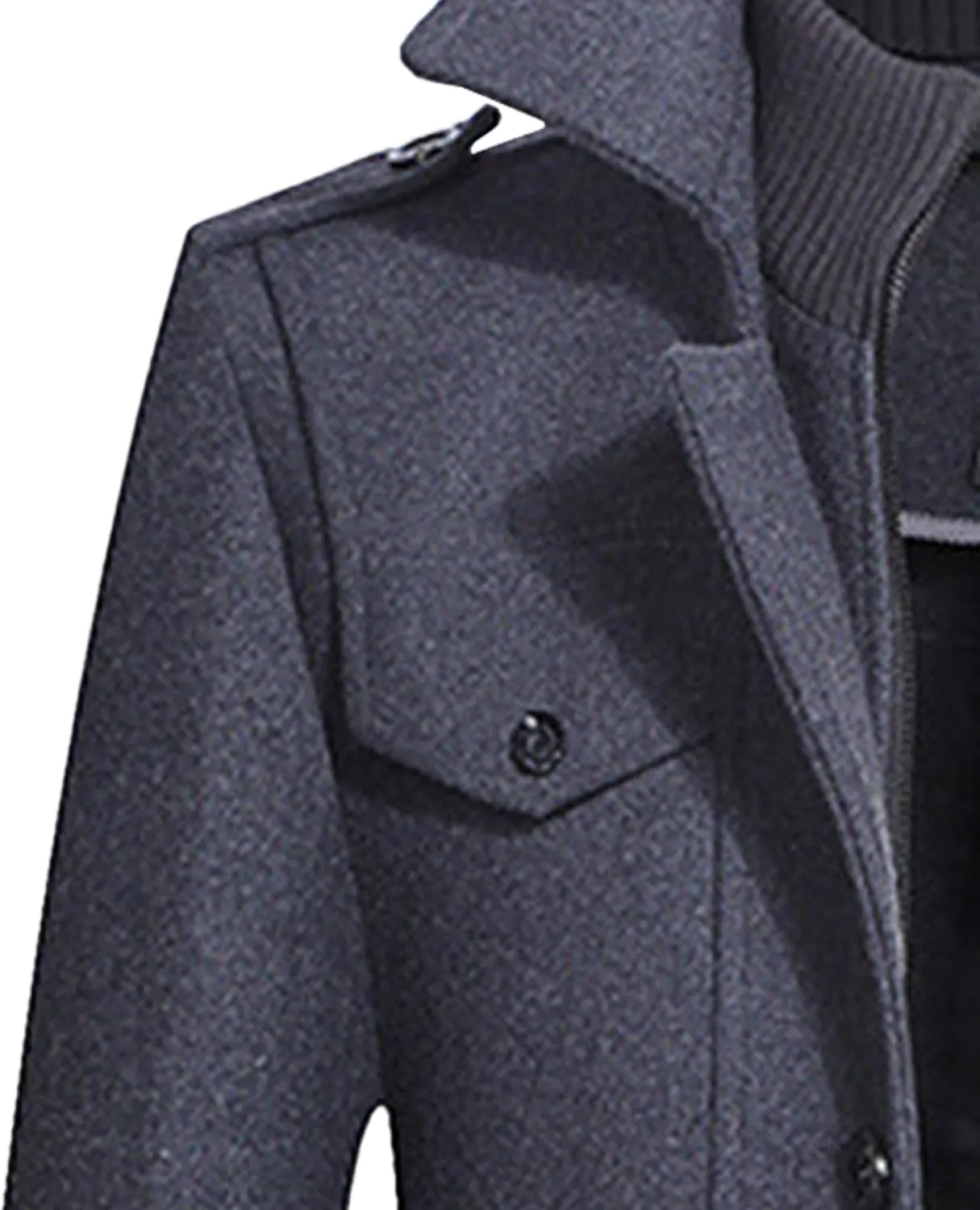 JEKE-DG Men's Winter Warm Wool Coats Slim Fit Single Breasted Trench Jacket Windproof Classic Overcoat Zipper Coat