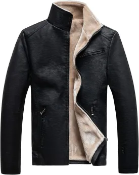 JEShifangjiusu Men Faux Leather Sherpa Lined Trucker Jacket Stand Collar Fleece Bomber Jacket Motorcycle Lightweight Outwear