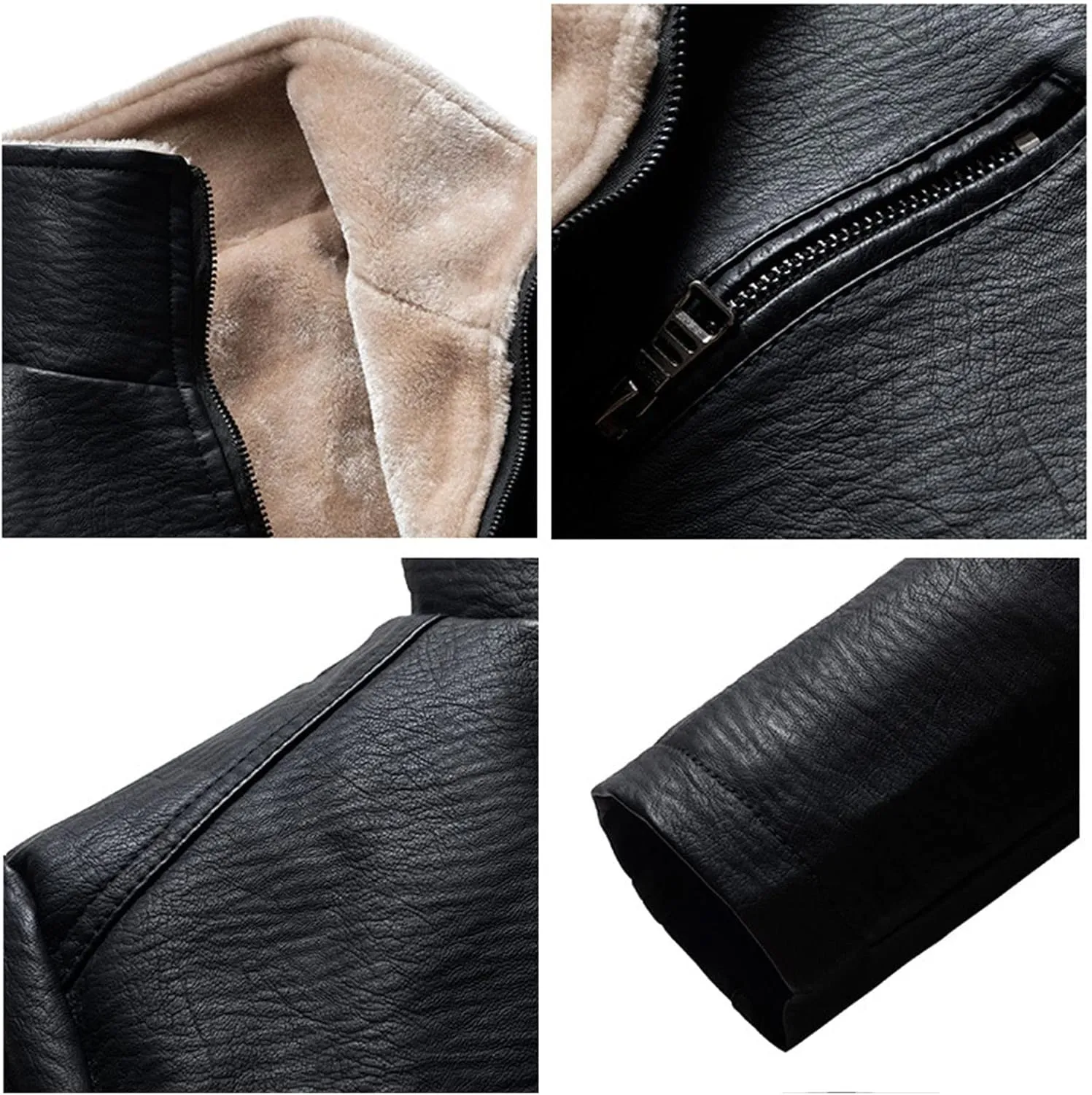 JEShifangjiusu Men Faux Leather Sherpa Lined Trucker Jacket Stand Collar Fleece Bomber Jacket Motorcycle Lightweight Outwear