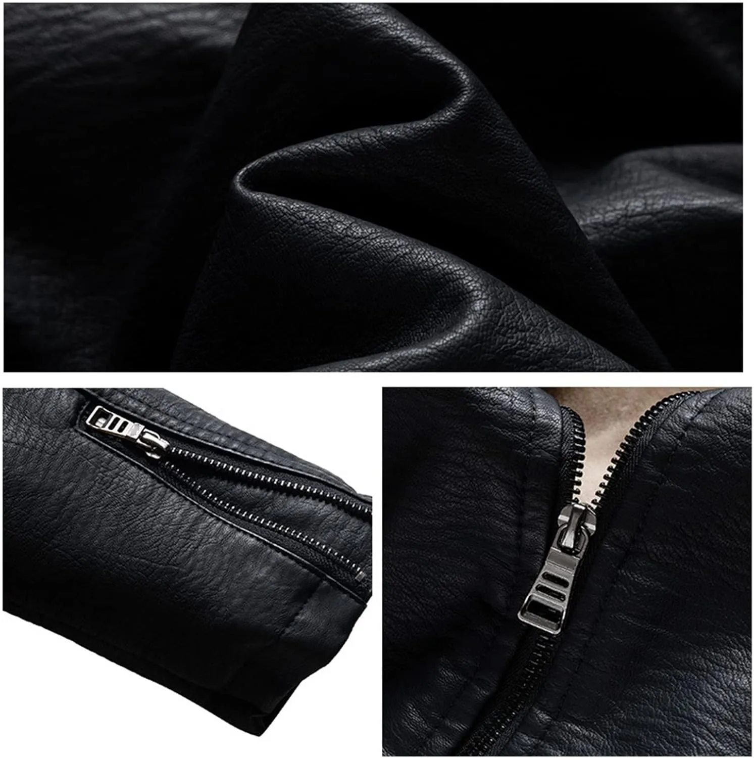 JEShifangjiusu Men Faux Leather Sherpa Lined Trucker Jacket Stand Collar Fleece Bomber Jacket Motorcycle Lightweight Outwear