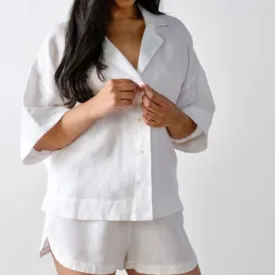 Nimes White Linen Wide-Sleeved Shirt by Linen House