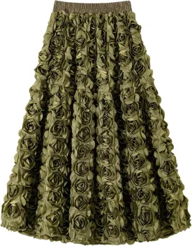 NRTHYE Women 3D Floral Tulle Maxi Skirt Elegant High Waisted Fairy Puffy Flared A Line Formal Long Skirts