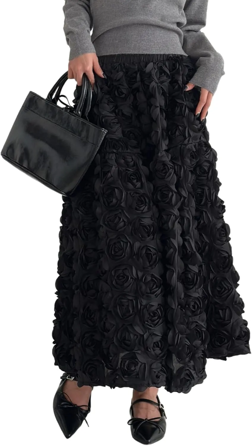 NRTHYE Women 3D Floral Tulle Maxi Skirt Elegant High Waisted Fairy Puffy Flared A Line Formal Long Skirts