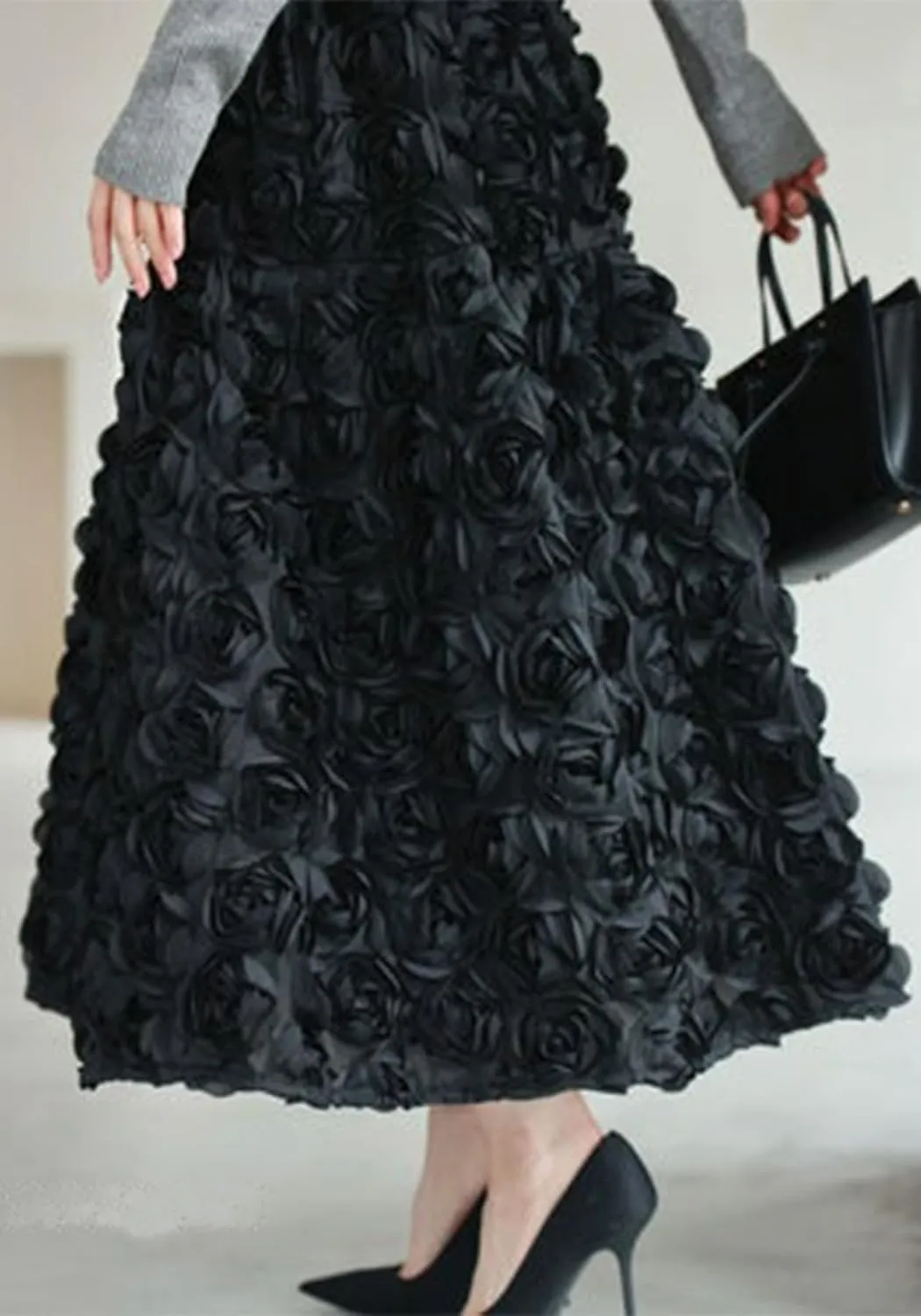 NRTHYE Women 3D Floral Tulle Maxi Skirt Elegant High Waisted Fairy Puffy Flared A Line Formal Long Skirts