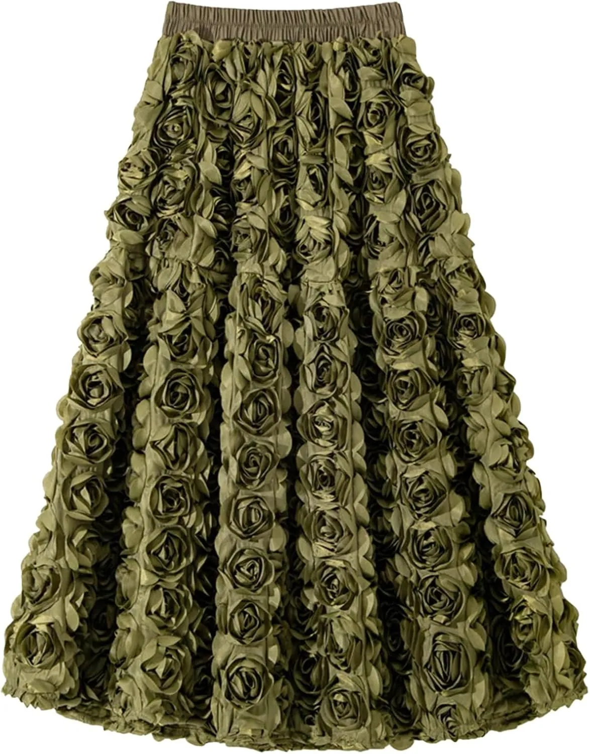 NRTHYE Women 3D Floral Tulle Maxi Skirt Elegant High Waisted Fairy Puffy Flared A Line Formal Long Skirts