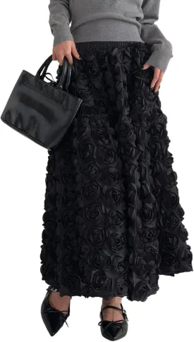 NRTHYE Women 3D Floral Tulle Maxi Skirt Elegant High Waisted Fairy Puffy Flared A Line Formal Long Skirts