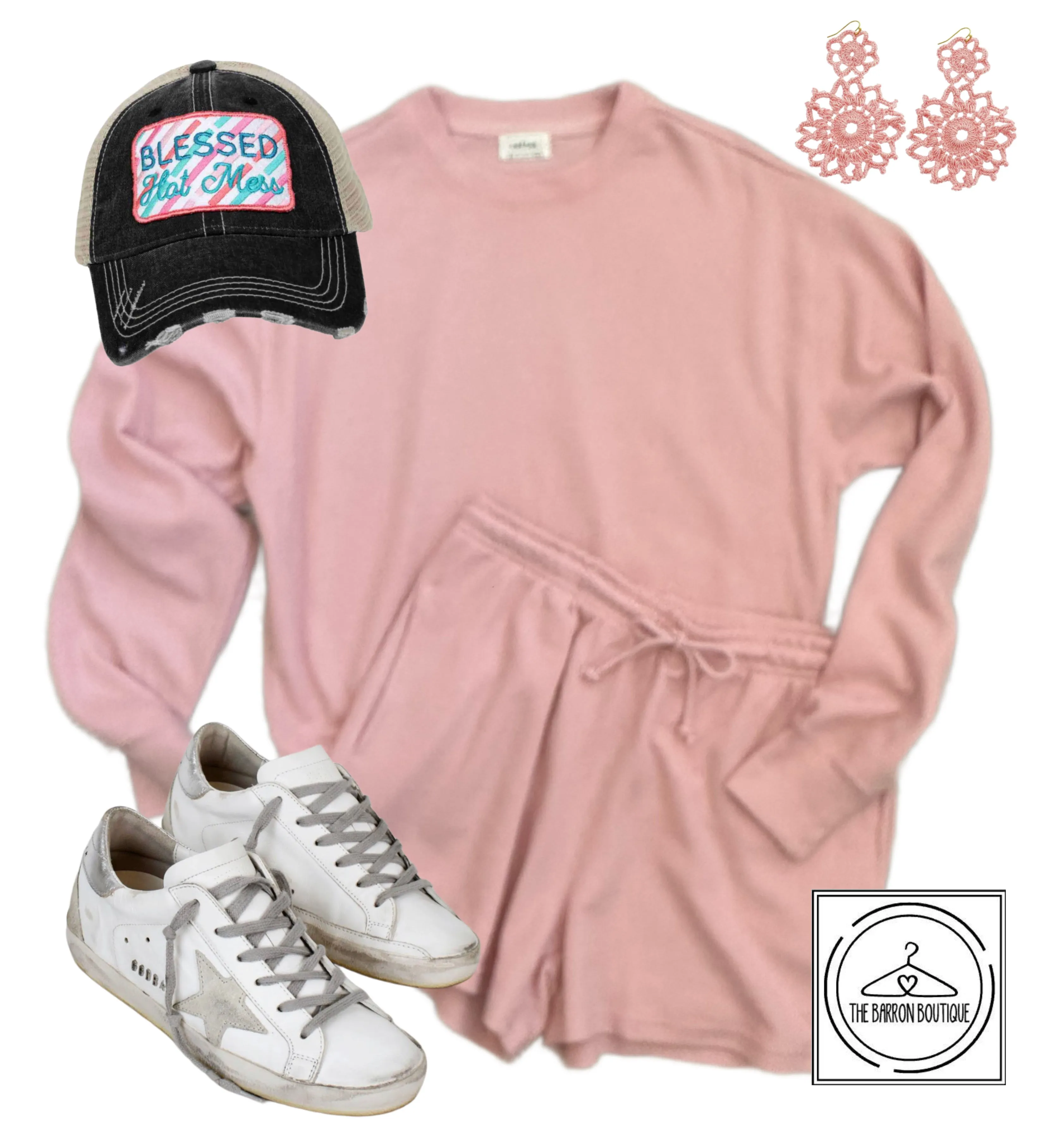 Pink Waffle Short Set