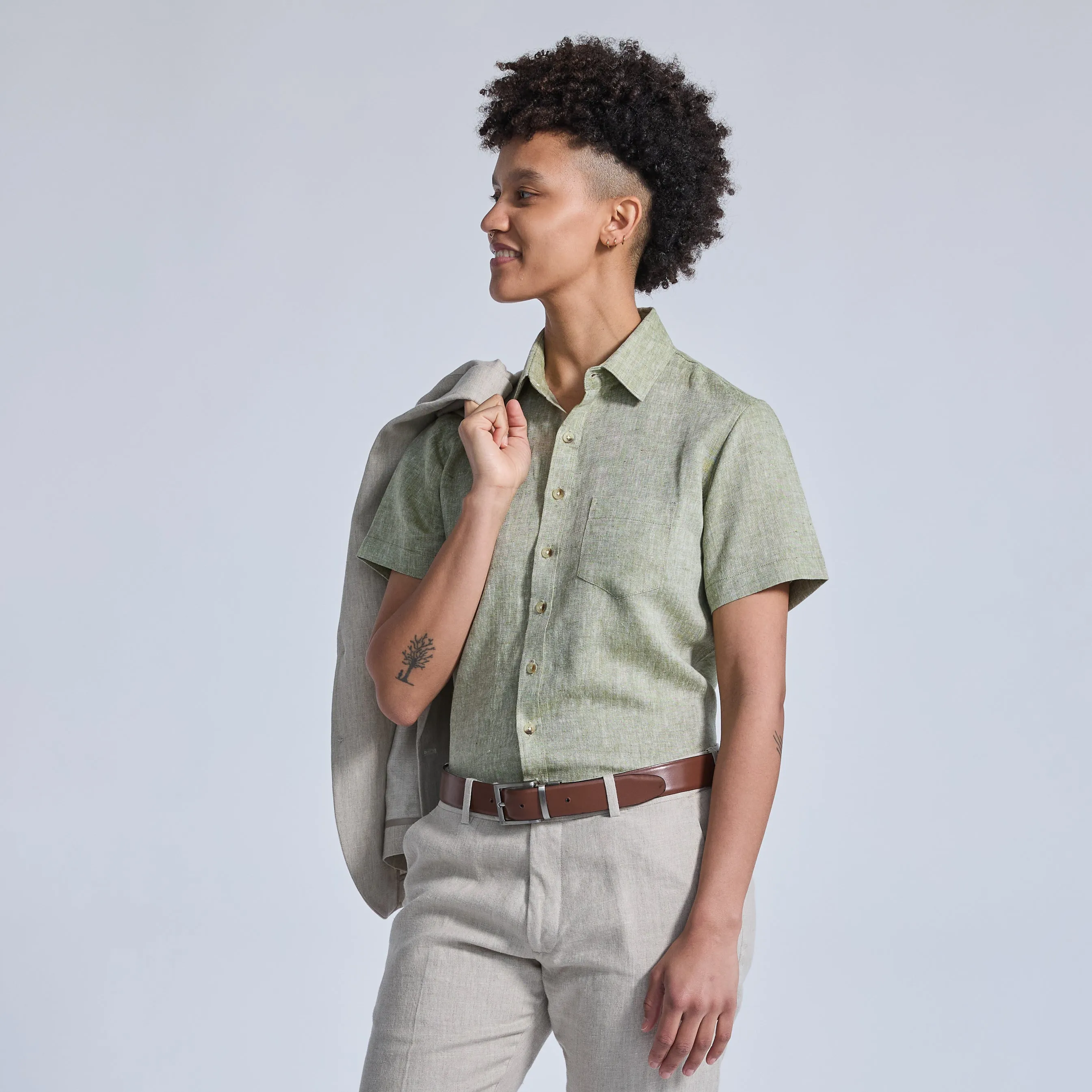 Pistachio Linen Short-Sleeve Shirt