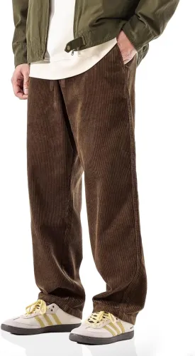 PLEPAN Mens Corduroy Pants Baggy Wide Leg Loose Fit Drawstring Elastic Waist Sweatpants Vintage Pants