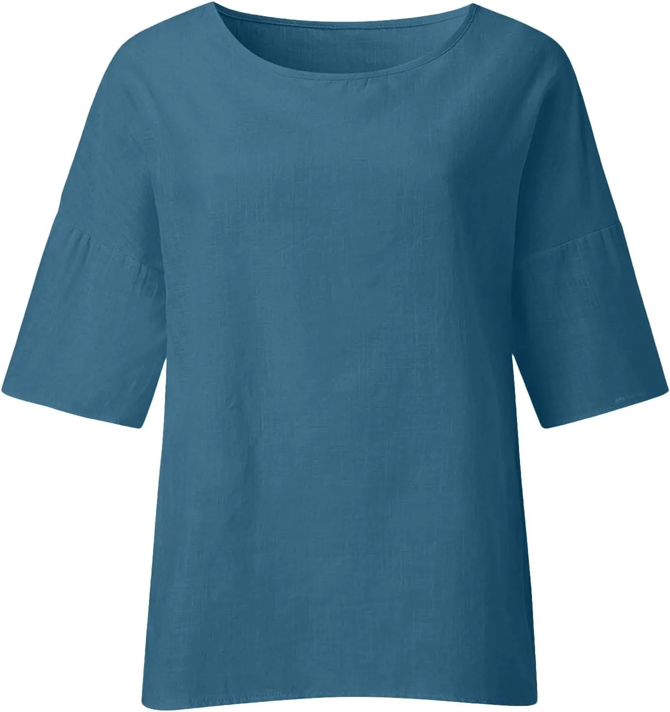 Summer Tops for Women Linen 3/4 Sleeve Blouses Casual Crewneck Shirt Plus Size Baggy T Shirt Loose Fit Beach Shirts