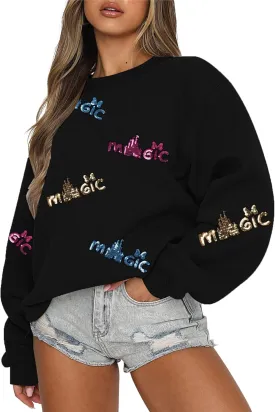 UNIQUEONE Oversized Bow Sweatshirt Womens Magic Kingdom Tee Shirt Colorful Pastel Bows Graphic Sweatshirts Holiday Pullover