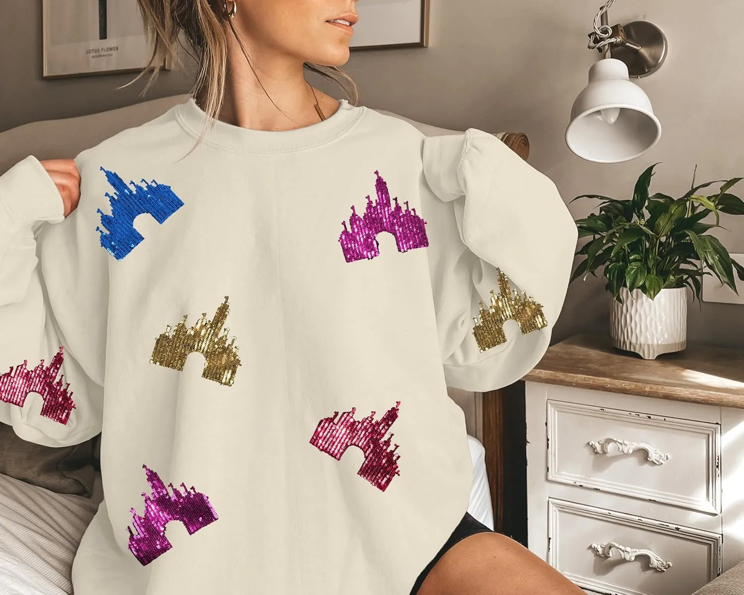 UNIQUEONE Oversized Bow Sweatshirt Womens Magic Kingdom Tee Shirt Colorful Pastel Bows Graphic Sweatshirts Holiday Pullover
