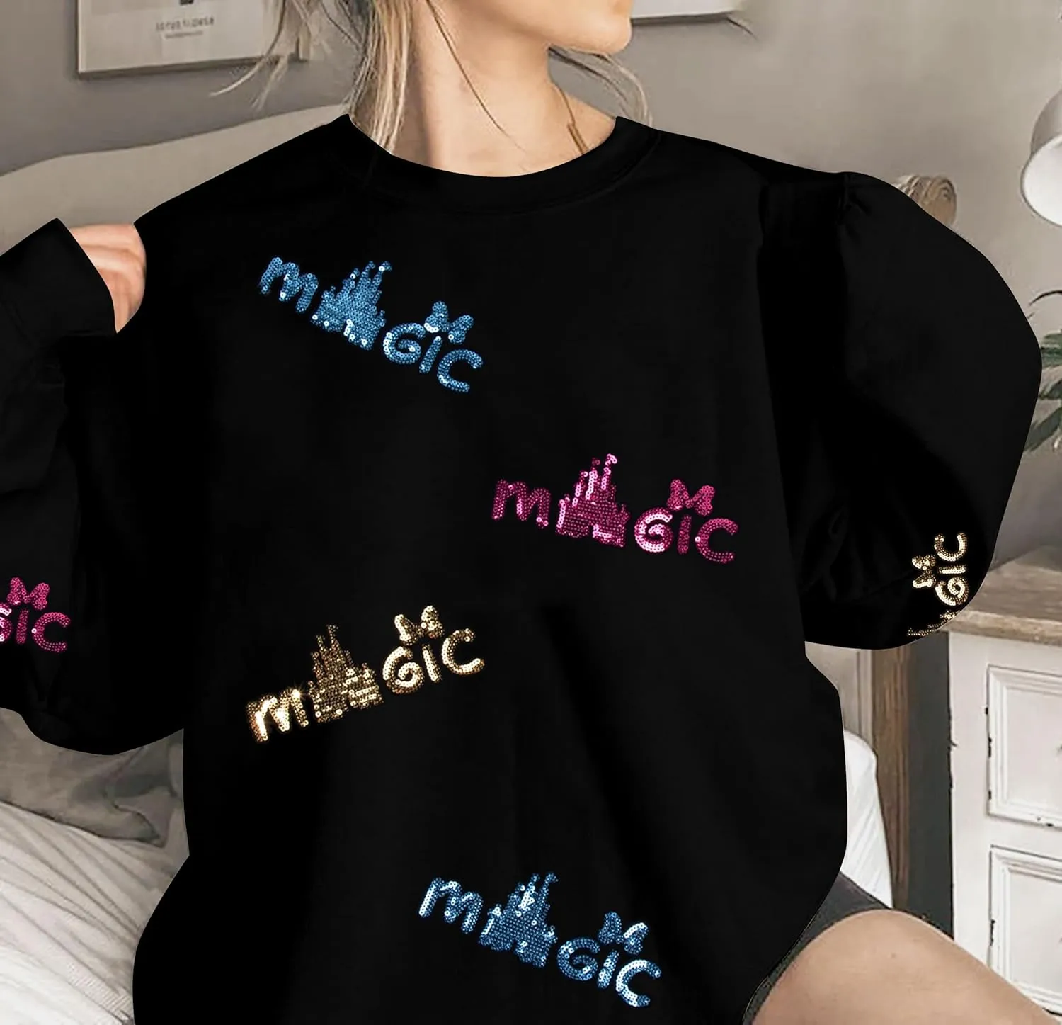 UNIQUEONE Oversized Bow Sweatshirt Womens Magic Kingdom Tee Shirt Colorful Pastel Bows Graphic Sweatshirts Holiday Pullover