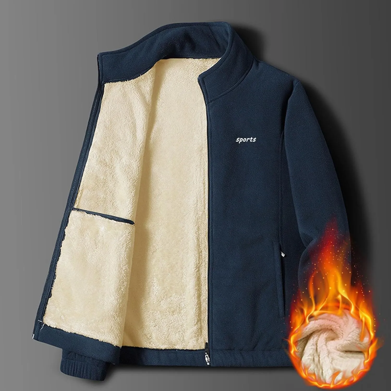 Winter Coats for Men Thick Thermal Band Collar Fleece Lined Solid Jacket Full Zip Long Sleeves Warm Cargo Jackets