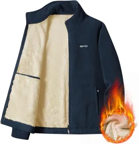Winter Coats for Men Thick Thermal Band Collar Fleece Lined Solid Jacket Full Zip Long Sleeves Warm Cargo Jackets