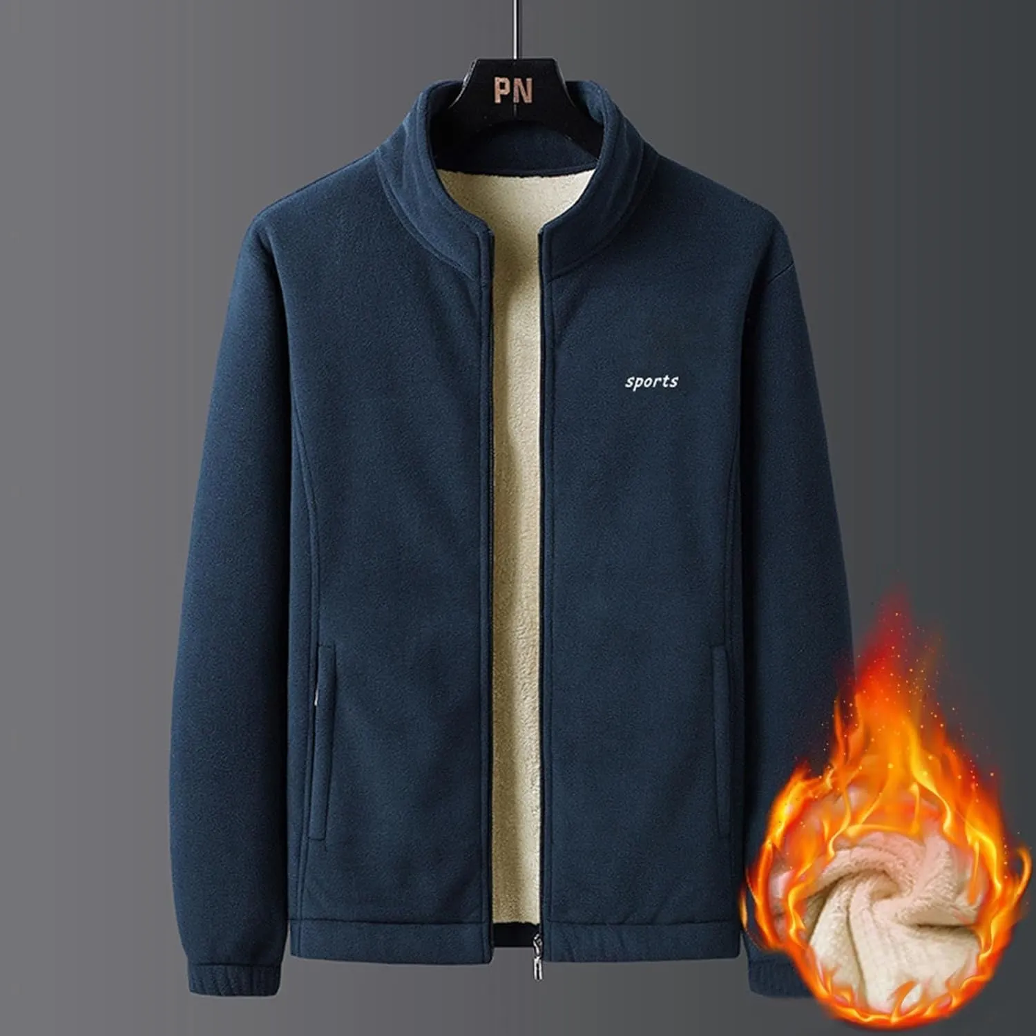 Winter Coats for Men Thick Thermal Band Collar Fleece Lined Solid Jacket Full Zip Long Sleeves Warm Cargo Jackets