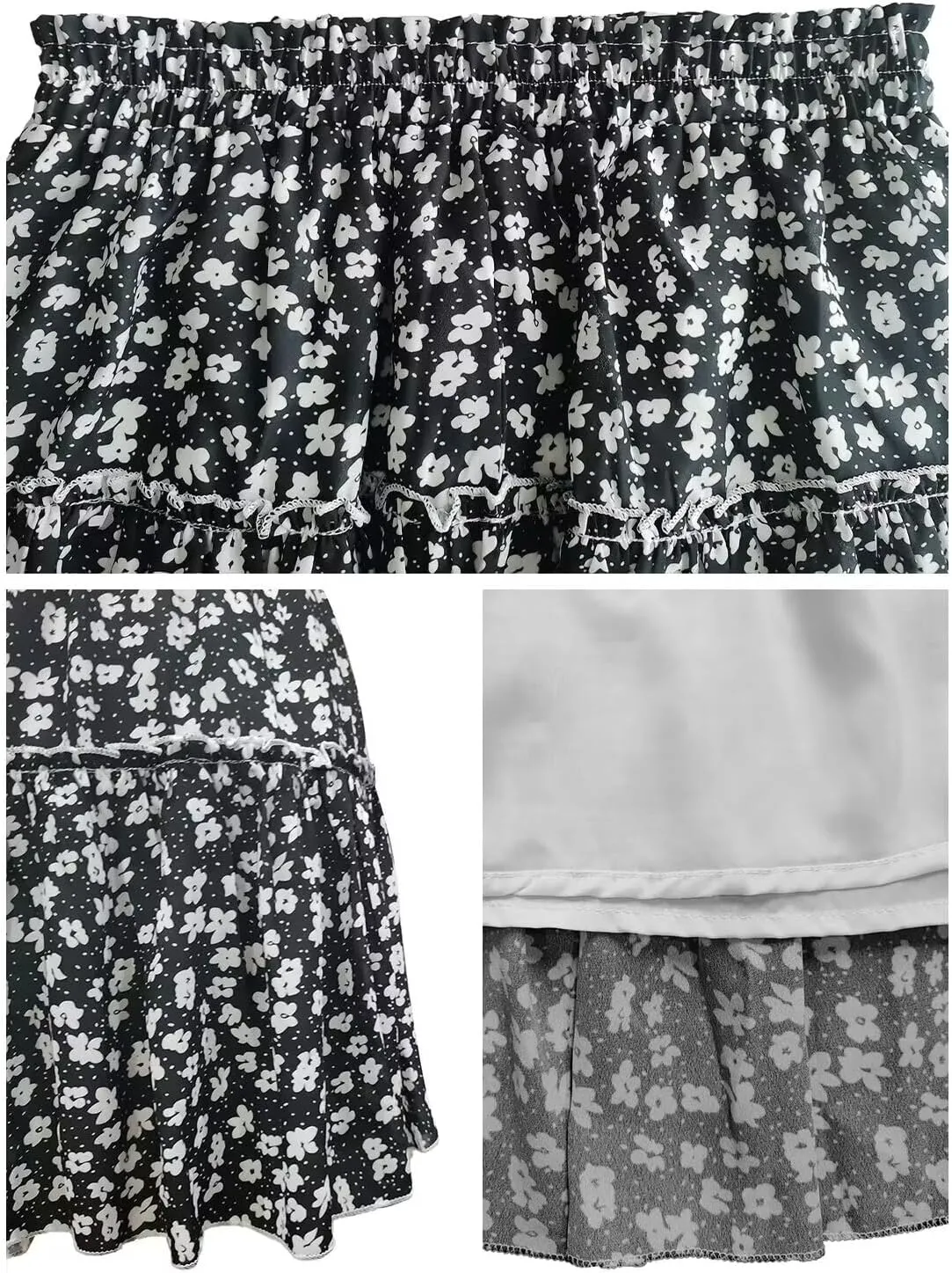 Women's Floral Mini Skirt Ruffle Hem Summer Skater High Elastic Waist Swing Boho Short Skirts for Women