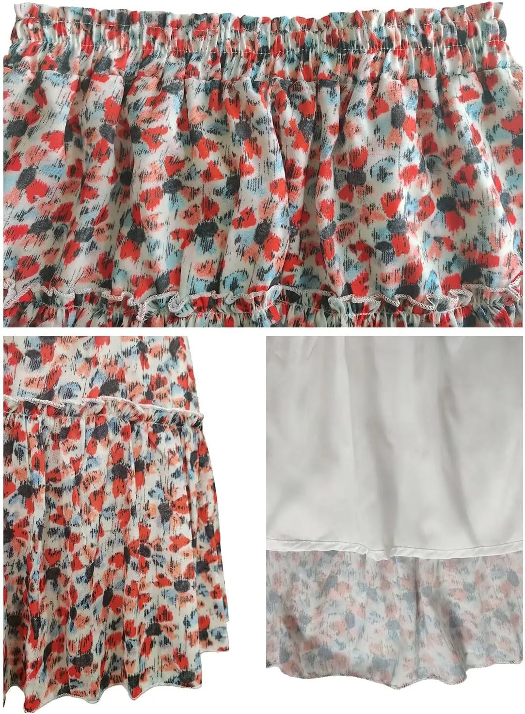 Women's Floral Mini Skirt Ruffle Hem Summer Skater High Elastic Waist Swing Boho Short Skirts for Women