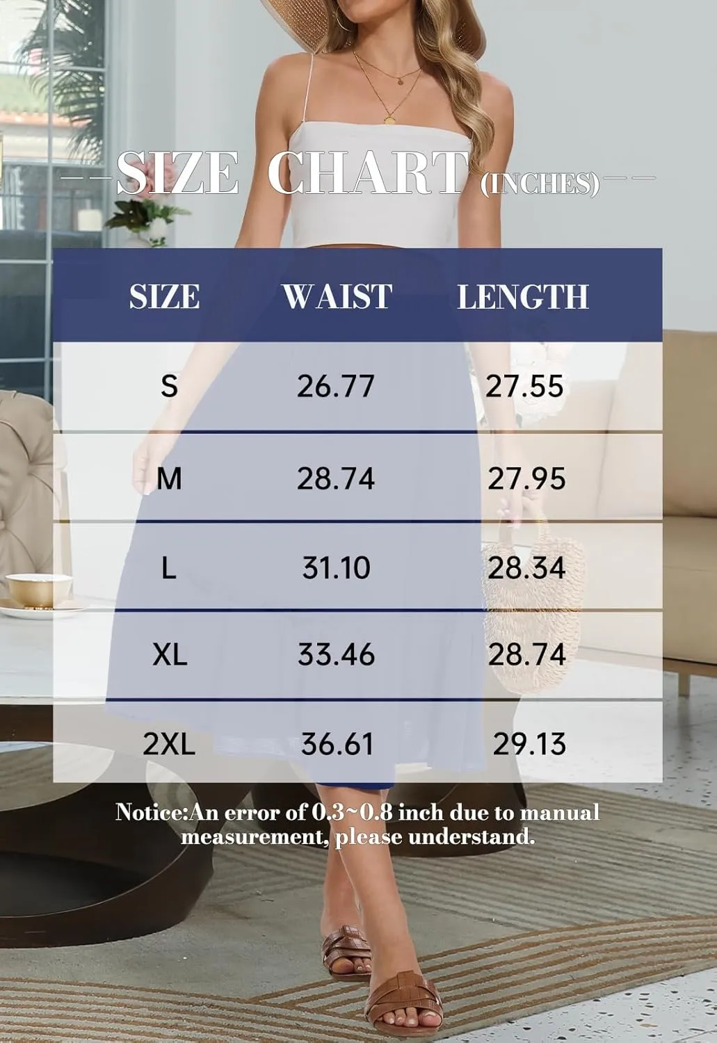 Women's High Waist Midi Skirts Summer Flowy Tiered Skirt with Pockets