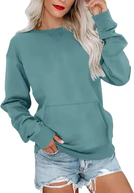 Womens Long Sleeve Sweatshirts Casual Crewneck Cute Pullover Tops Lightweight Sweatshirt with Pocket 2025