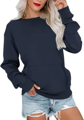 Womens Long Sleeve Sweatshirts Casual Crewneck Cute Pullover Tops Lightweight Sweatshirt with Pocket 2025