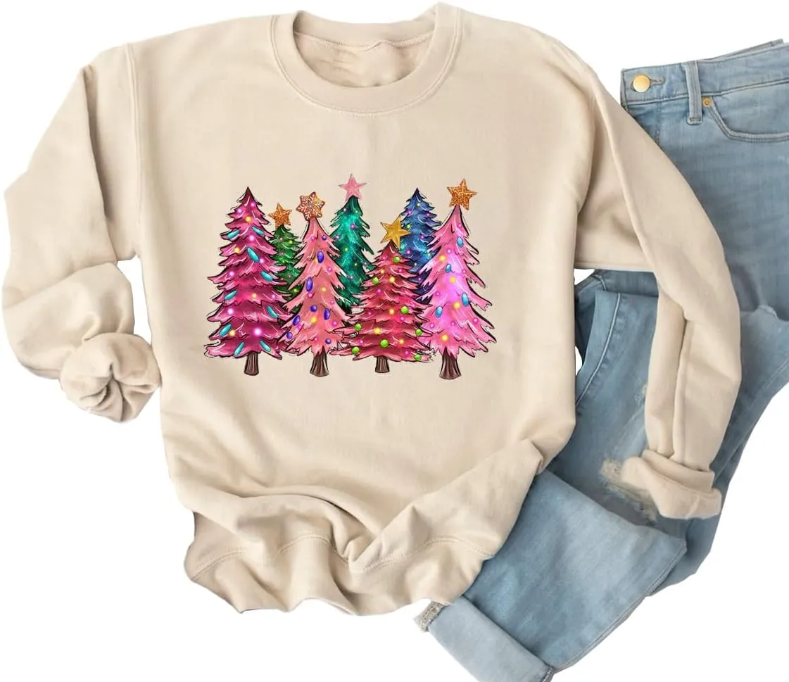 Xiaomomo Merry Christmas Tree Sweatshirt Woomens Christmas Lights Sweater Holiday Tops