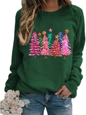 Xiaomomo Merry Christmas Tree Sweatshirt Woomens Christmas Lights Sweater Holiday Tops