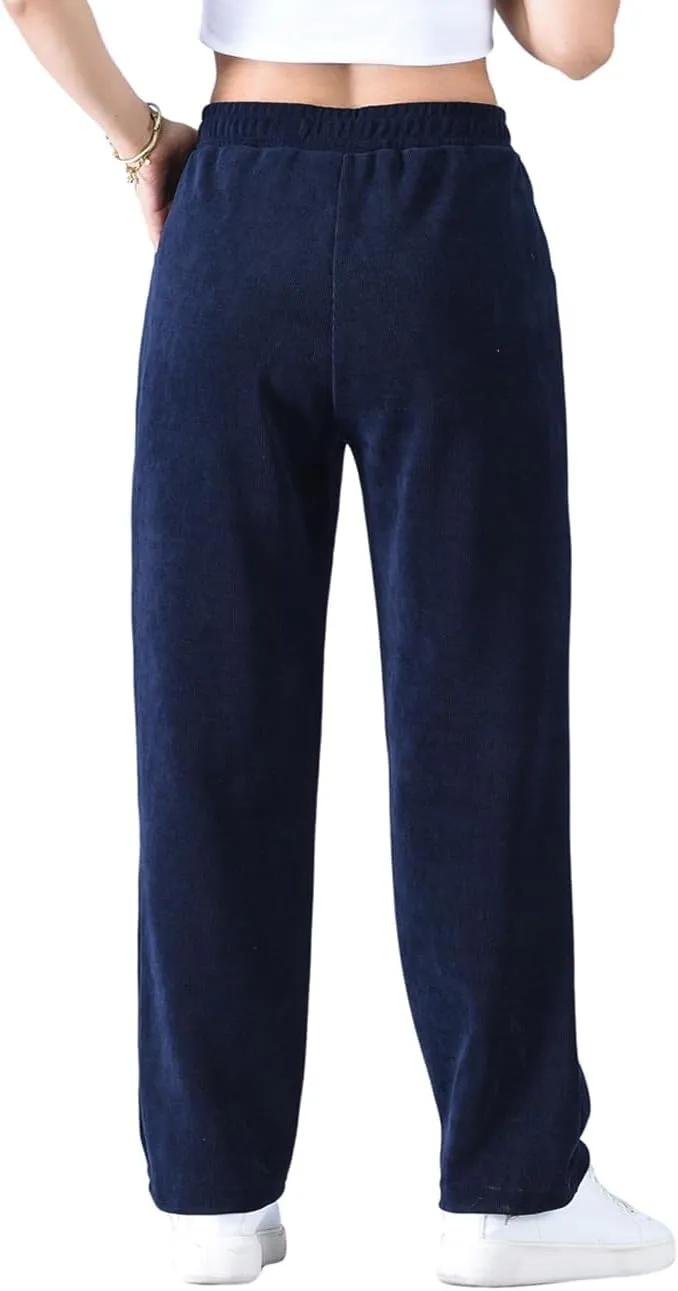 Zoulee Women's High Rise Utility Straight Leg Corduroy Drawstring Pants
