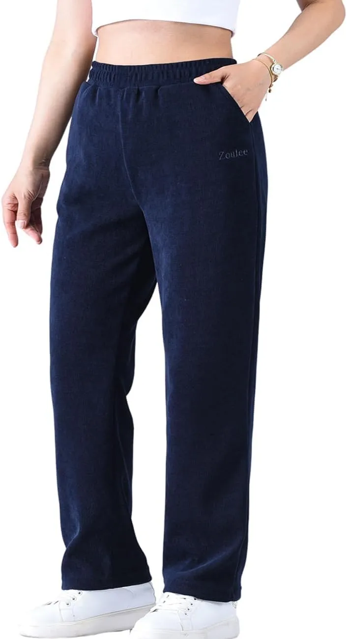Zoulee Women's High Rise Utility Straight Leg Corduroy Drawstring Pants