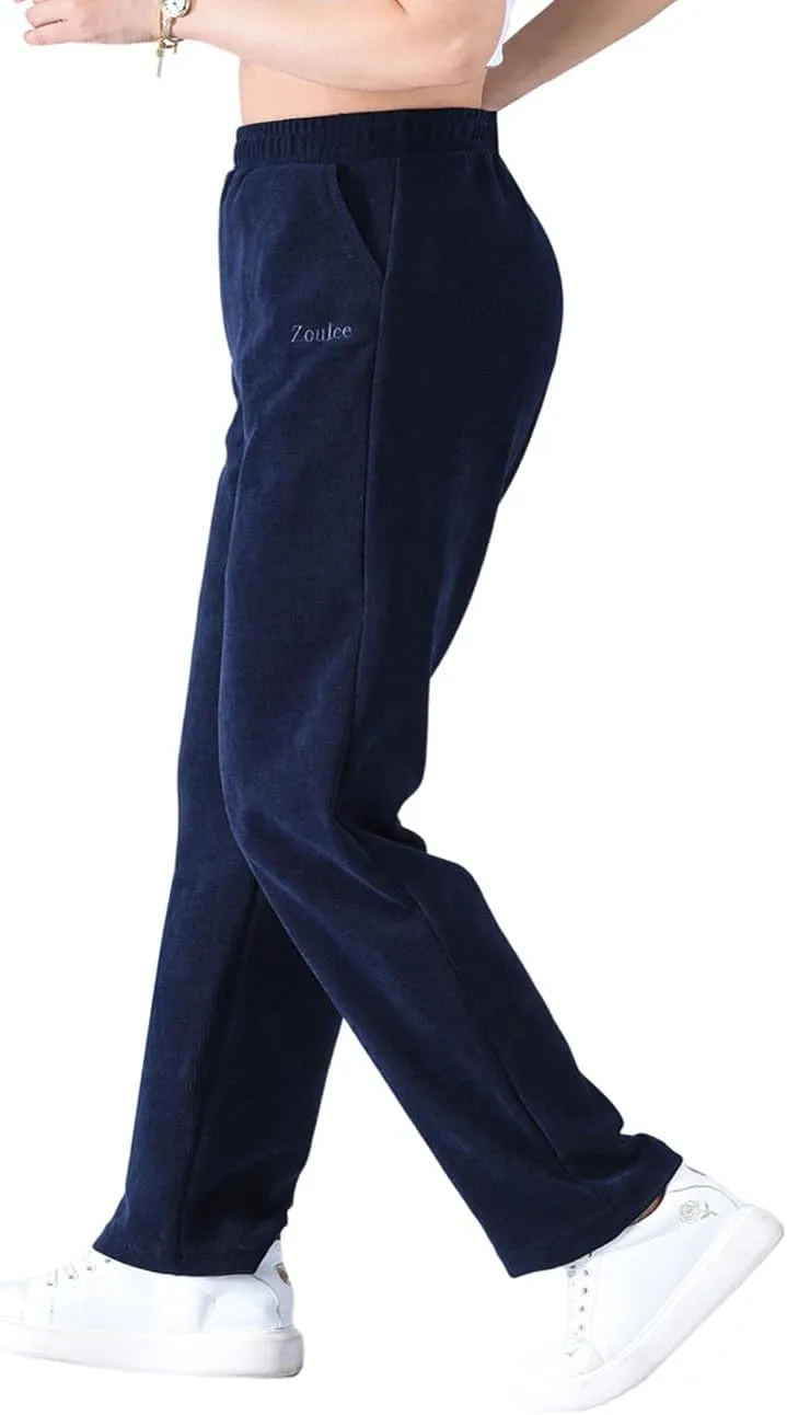 Zoulee Women's High Rise Utility Straight Leg Corduroy Drawstring Pants